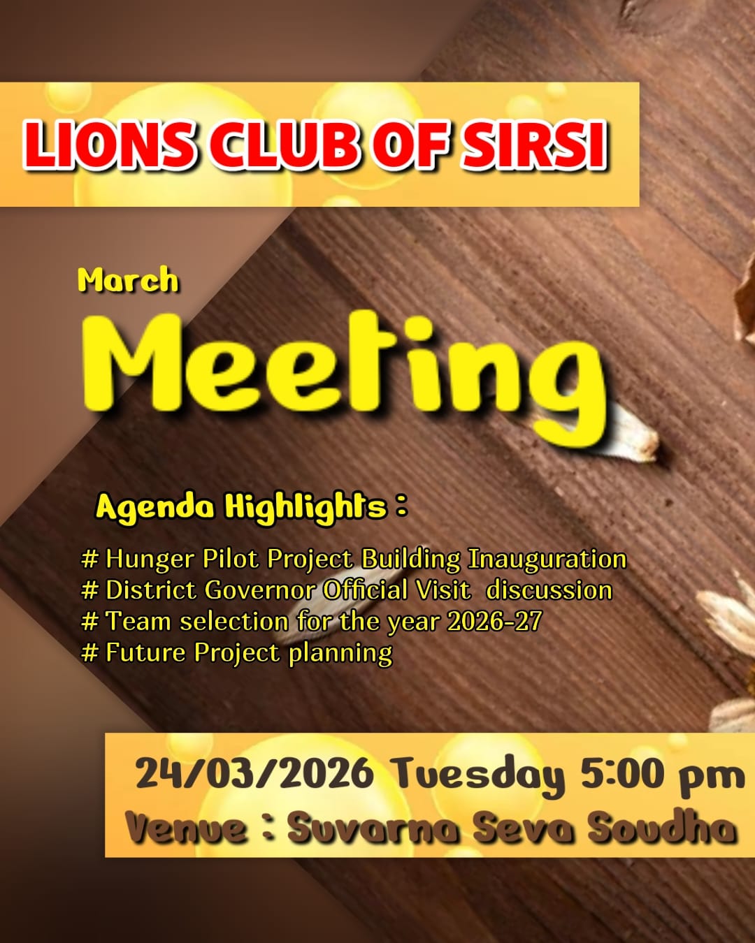 CLUB MONTHLY MEETING - MARCH 26