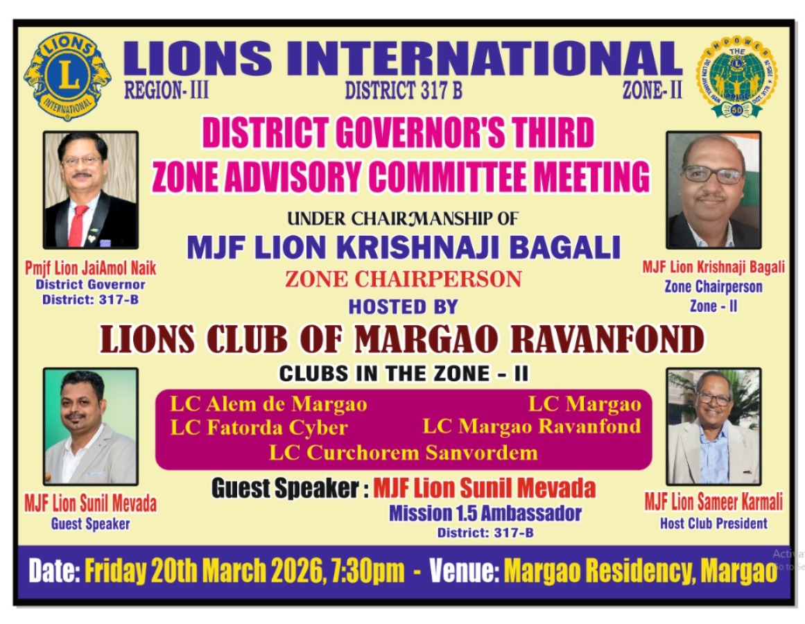 At The Third Zone Advisory Met The Lion Members of LC MArgao Ravanfond, Curchorem Sanvordem, Fatorda Cyber City, Alem De Margao, Margao With The World Wide Week of Service and Released The Brochures