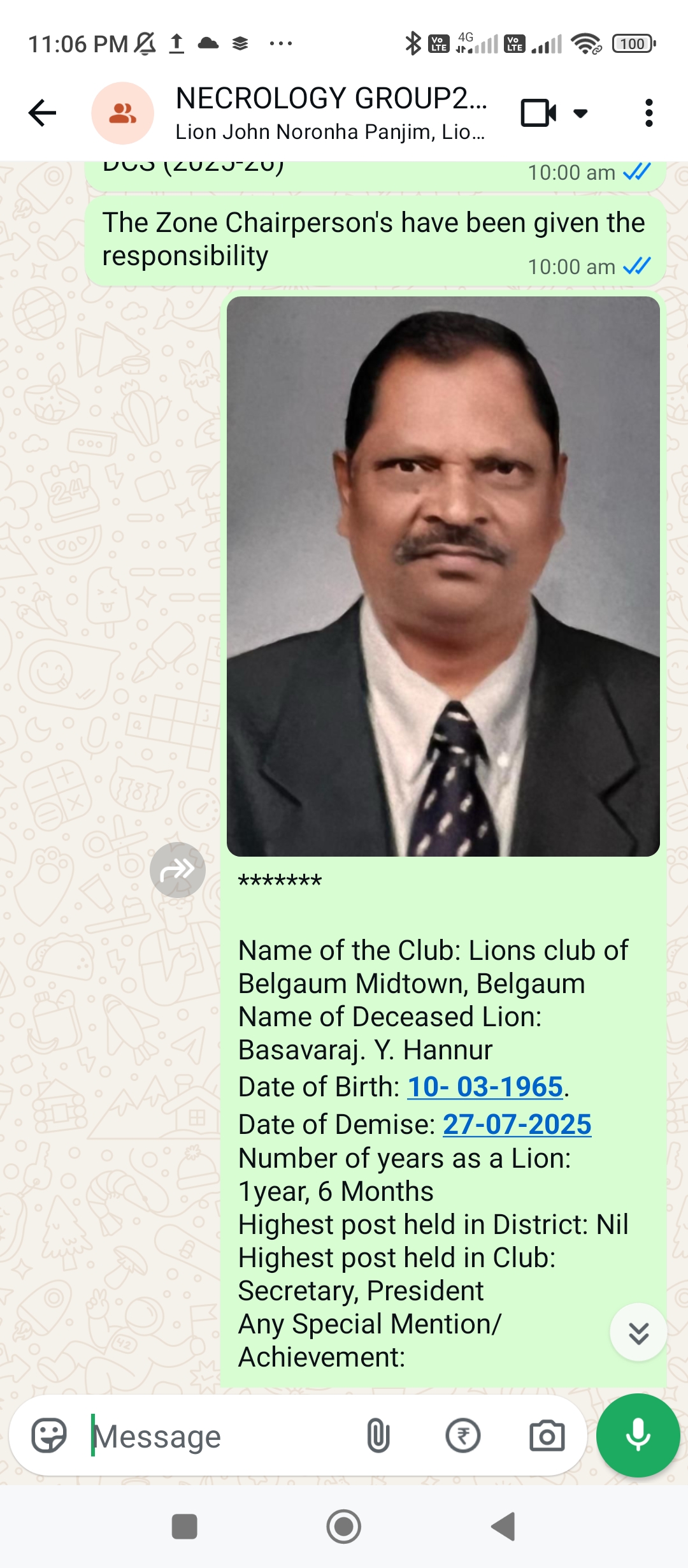 Working as A Committee Member of Necrology District Convention with Getting Details from Clubs and Preparing Presenation