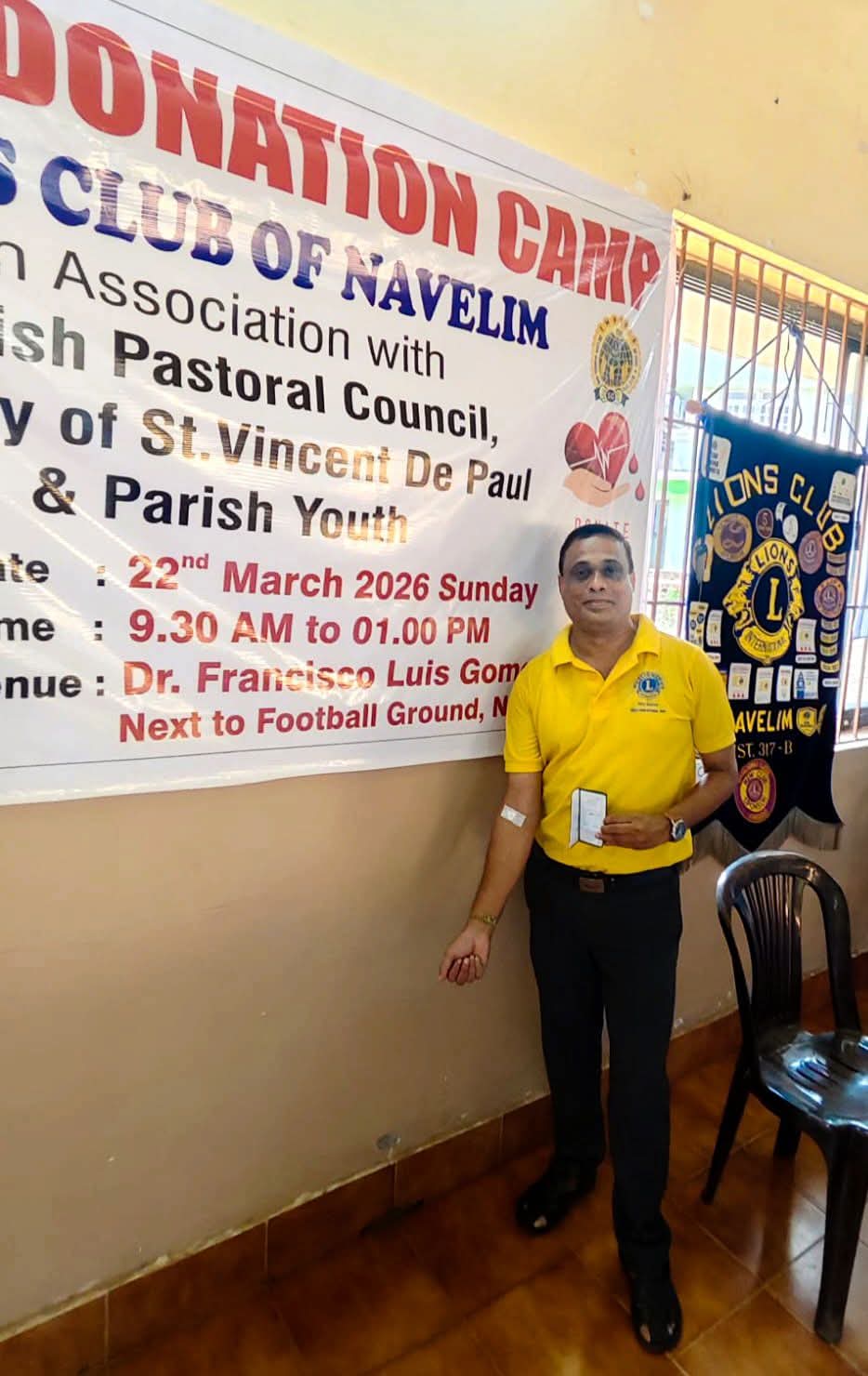 Donated Blood with Blood Donation Camp organised by Home Club Lions Club of Navelim