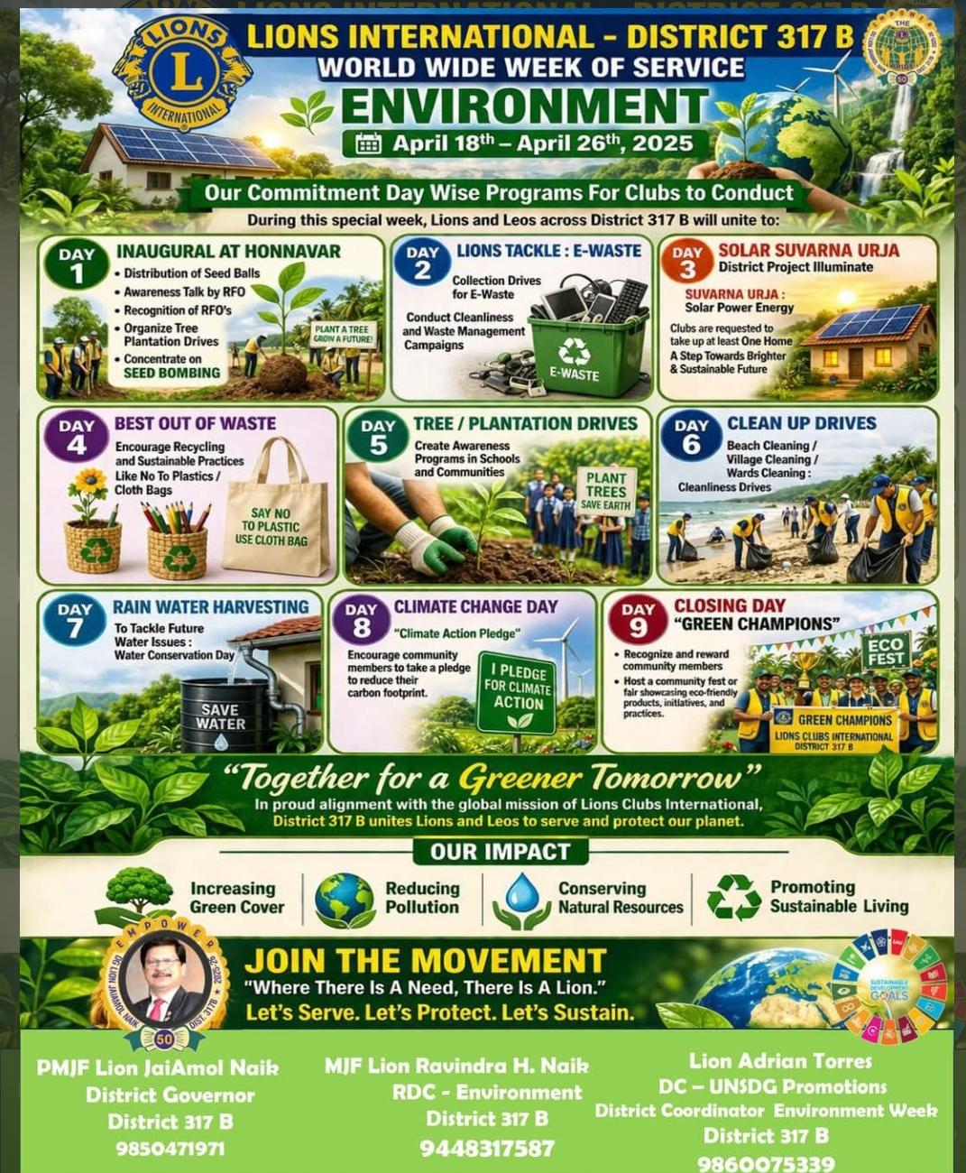 Day Wise Details To Various Clubs For World Wide Week Of Service For Environment Week with Daily Follow Ups