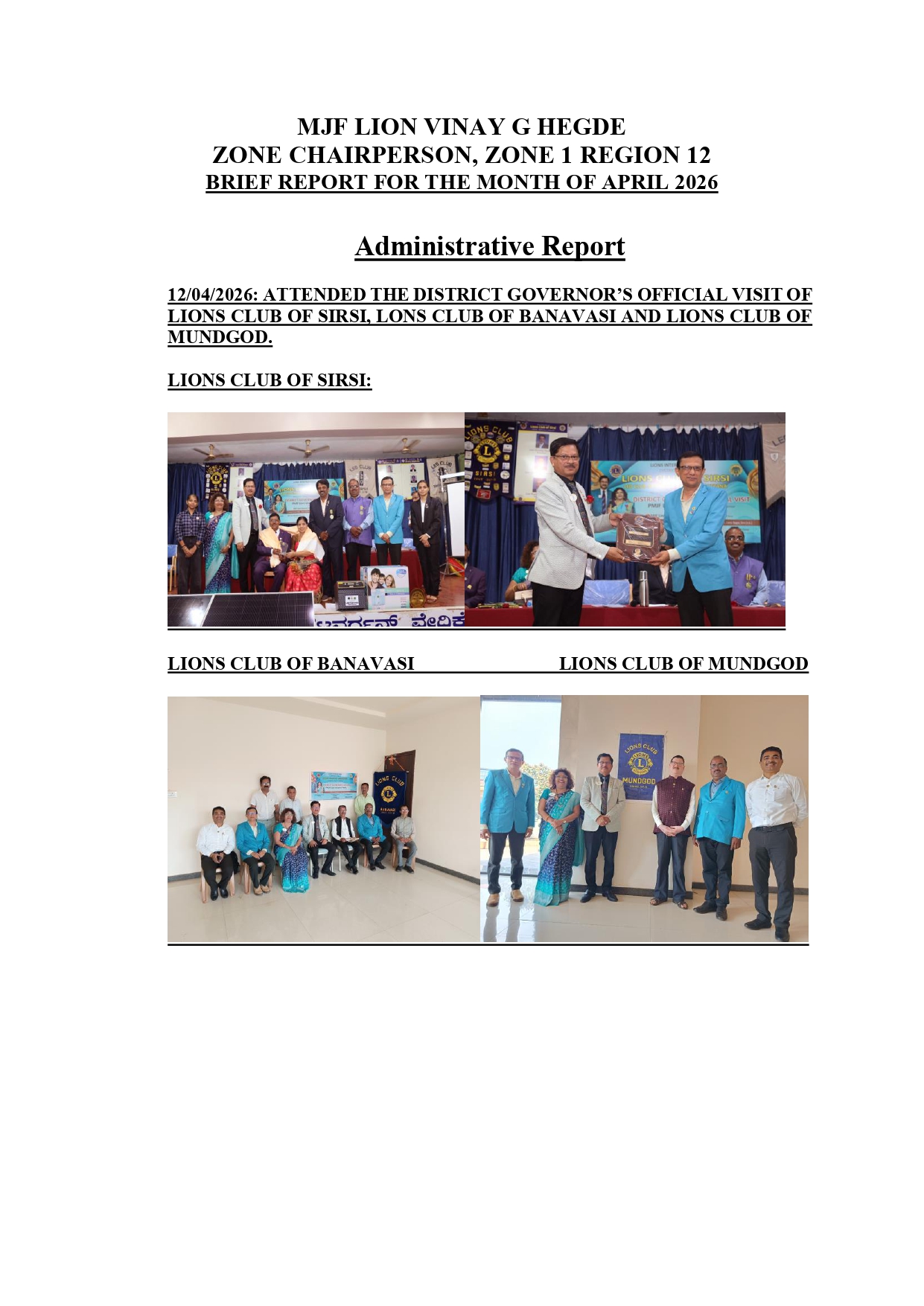 MONTHLY REPORT OF ZC FOR APRIL 2026