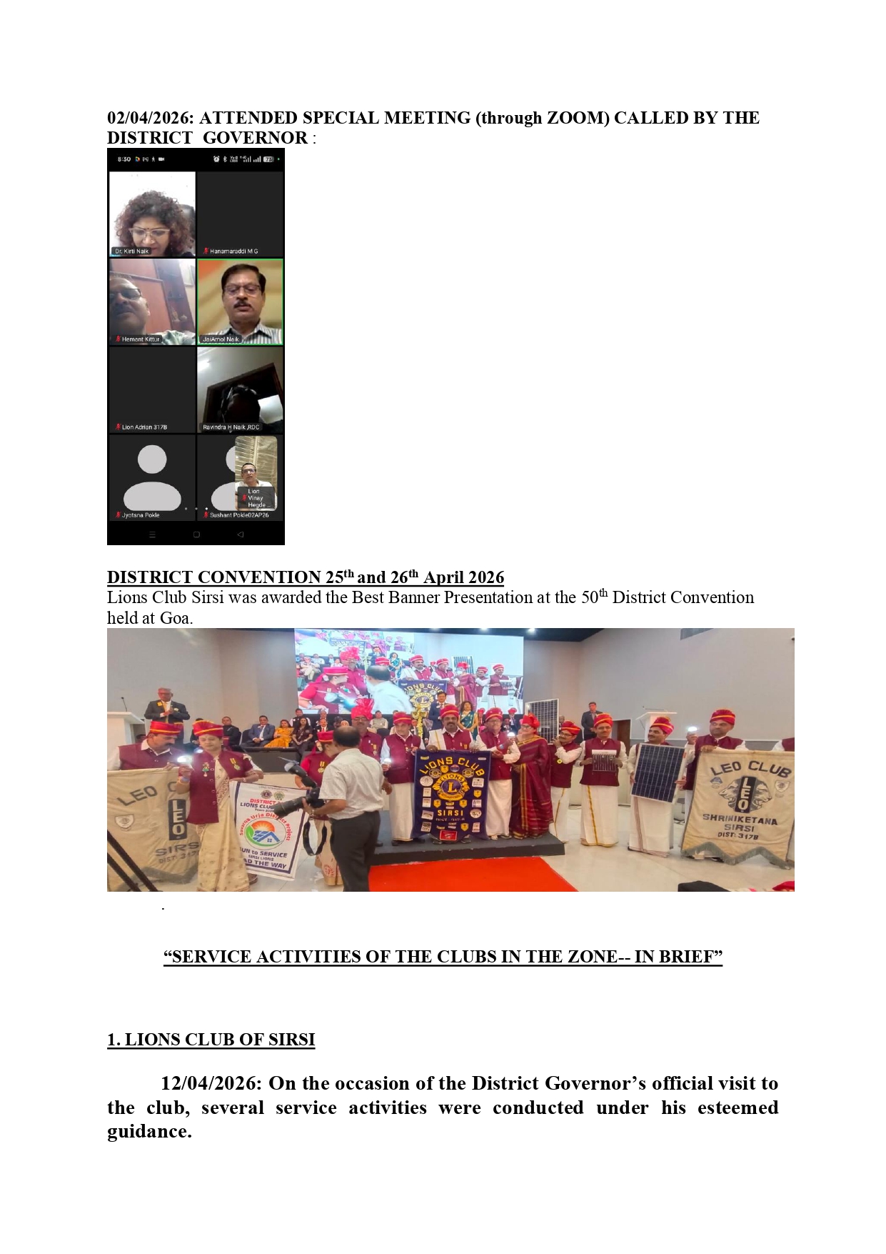 MONTHLY REPORT OF ZC FOR APRIL 2026