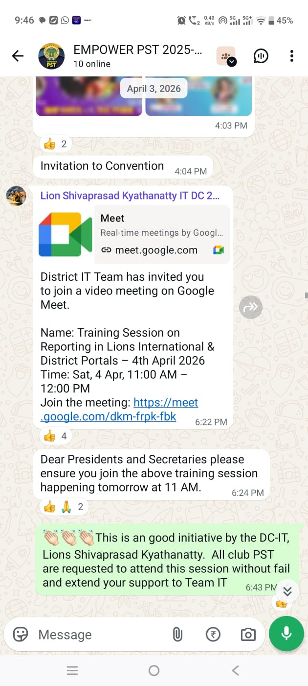 Online VC traininig circulation of VC link with encouraging messages on 03 April 2026